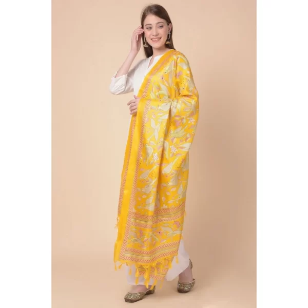 Generic Women's Art Silk Printed Dupatta (Yellow, Length: 2.25 to 2.50 Mtr) - Image 4