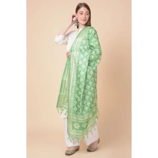 Generic Women's Art Silk Printed Dupatta (Light Green, Length: 2.25 to 2.50 Mtr) - Image 4