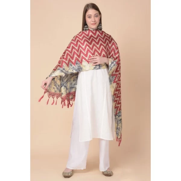 Generic Women's Art Silk Printed Dupatta (Maroon, Length: 2.25 to 2.50 Mtr) - Image 2