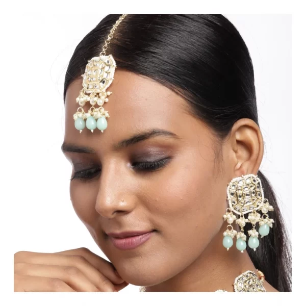 Generic Women's Rose Gold Plated Alloy Kundan Earrings & Mangtikka (White) - Image 2