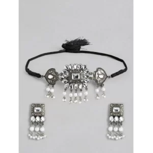 Generic Women's Rose Gold Plated Alloy Necklace & Earings Set (Silver)