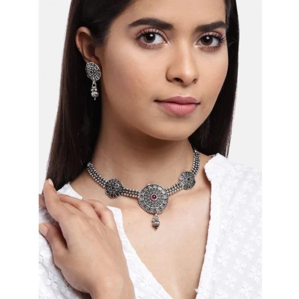Generic Women's Rose Gold Plated Alloy Necklace & Earings Set (Silver) - Image 3