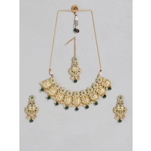 Generic Women's Rose Gold Plated Alloy Necklace & Earings Set (Green)