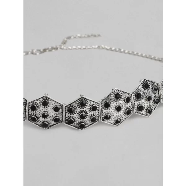 Generic Women's Rose Gold Plated Alloy Choker (Silver & Black) - Image 2