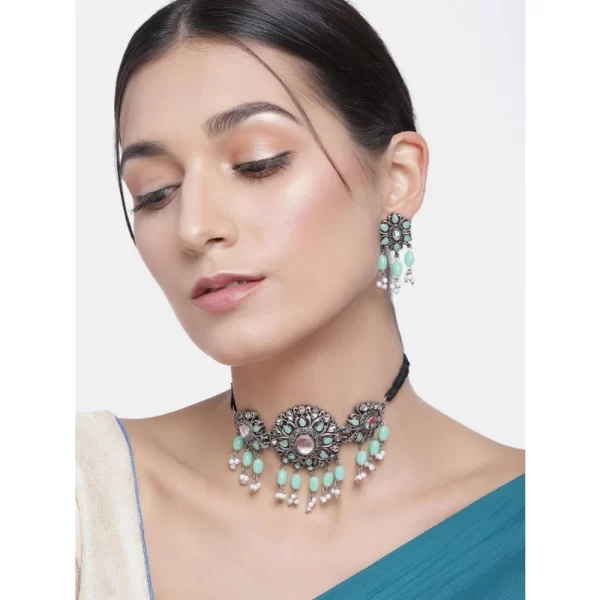 Generic Women's Rose Gold Plated Alloy Necklace & Earings Set (Light Green) - Image 2