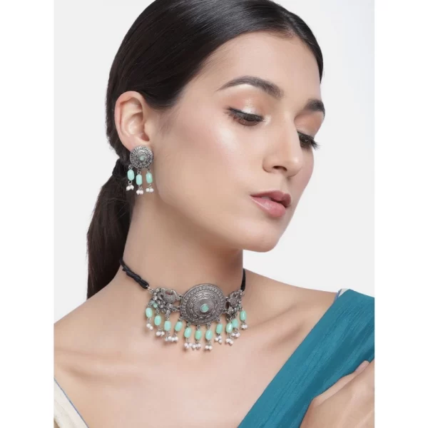 Generic Women's Rose Gold Plated Alloy Necklace & Earings Set (Light Green) - Image 4