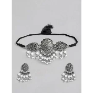 Generic Women's Rose Gold Plated Alloy Necklace & Earings Set (Silver)