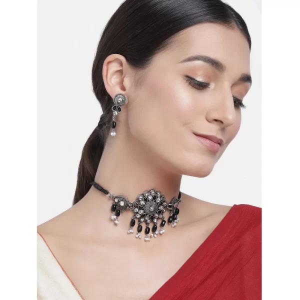 Generic Women's Rose Gold Plated Alloy Necklace & Earings Set (Black) - Image 3