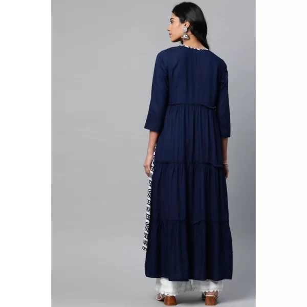 Generic Women's Casual 3/4 th Sleeve Geometric Rayon Kurti (Navy Blue) - Image 2