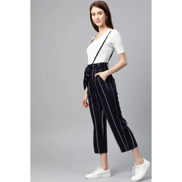 Generic Women's Casual Short Sleeve Striped Rayon Dungaree (Blue) - Image 3