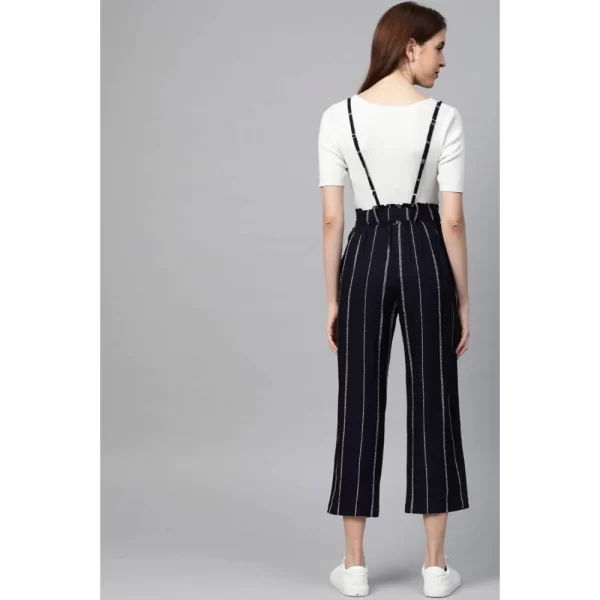 Generic Women's Casual Short Sleeve Striped Rayon Dungaree (Blue) - Image 2