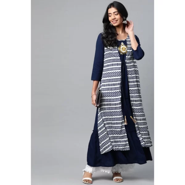 Generic Women's Casual 3/4 th Sleeve Geometric Rayon Kurti (Navy Blue) - Image 3