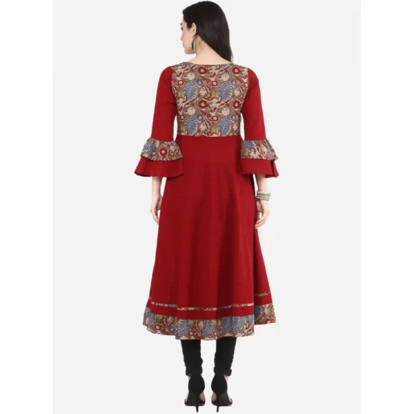 Generic Women's Casual Bell Sleeves Printed Cotton Kurti (Maroon) - Image 2