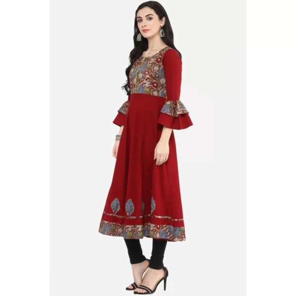 Generic Women's Casual Bell Sleeves Printed Cotton Kurti (Maroon) - Image 5