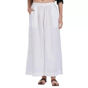 Generic Women's Casual Cotton Solid Elastic Palazzo (White)