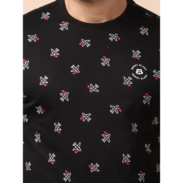 Generic Men's Casual Cotton Printed Round Neck Full Sleeve Sweat T-Shirt (Black) - Image 6