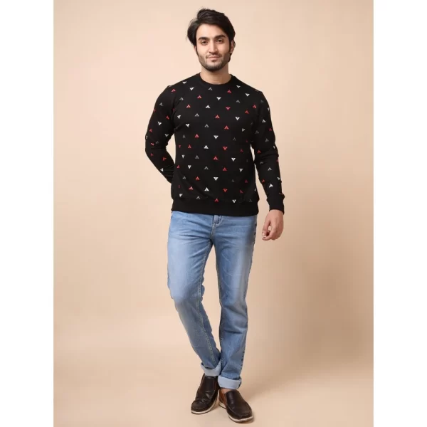 Generic Men's Casual Cotton Printed Round Neck Full Sleeve Sweat T-Shirt (Black) - Image 7