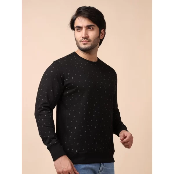 Generic Men's Casual Cotton Printed Round Neck Full Sleeve Sweat T-Shirt (Black) - Image 4