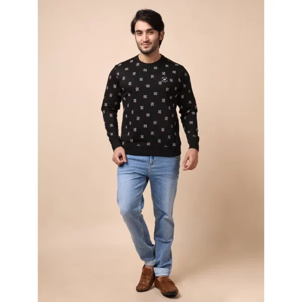 Generic Men's Casual Cotton Printed Round Neck Full Sleeve Sweat T-Shirt (Black) - Image 7