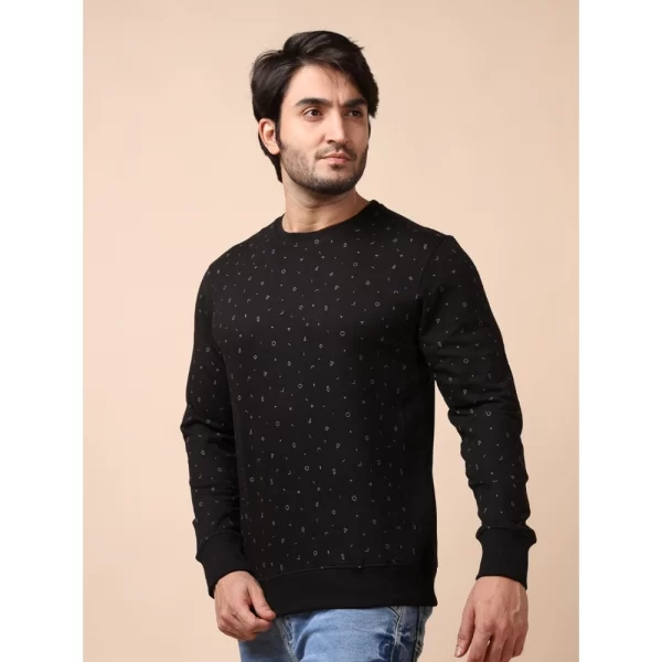 Generic Men's Casual Cotton Printed Round Neck Full Sleeve Sweat T-Shirt (Black) - Image 3
