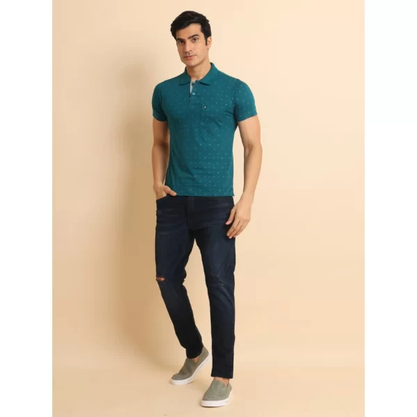 Generic Men's Casual Cotton Printed Polo Neck Half Sleeve T-Shirt (Green) - Image 7