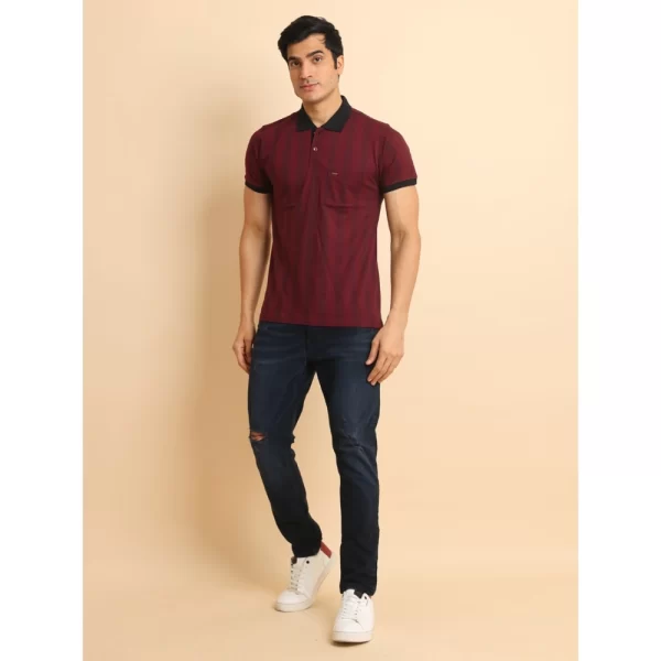 Generic Men's Casual Cotton Printed Polo Neck Half Sleeve T-Shirt (Plum) - Image 7