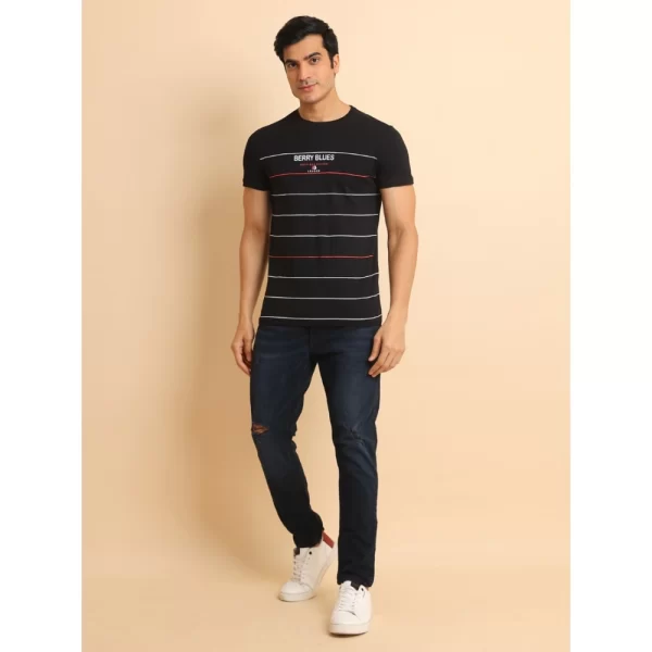 Generic Men's Casual Cotton Printed Round Neck Half Sleeve T-Shirt (Black) - Image 7