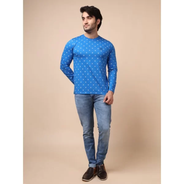 Generic Men's Casual Cotton Printed Round Neck Full Sleeve T-Shirt (Blue) - Image 7