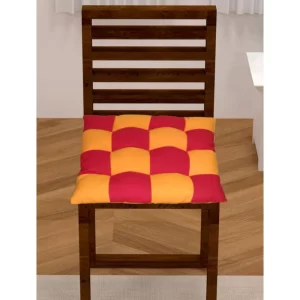 Generic Cotton Blended Solid Chair Cushions (Red & Yellow, Size: 16x16 In)