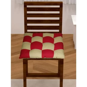 Generic Cotton Blended Solid Chair Cushions (Red & Beige, Size: 16x16 In)