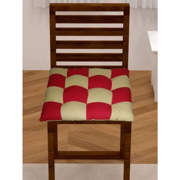 Generic Cotton Blended Solid Chair Cushions (Red & Beige, Size: 16x16 In)