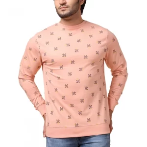 Generic Men's Casual Cotton Printed Round Neck Full Sleeve Sweat T-Shirt (Peach)
