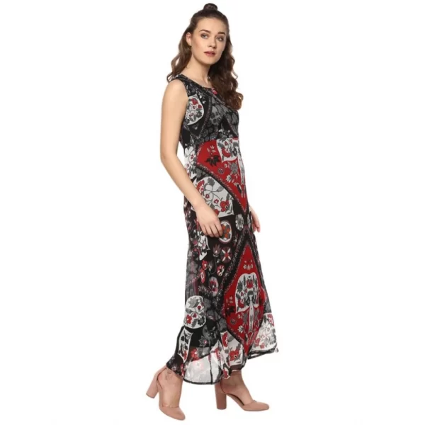 Generic Women's Polyester Printed Sleeveless Dress (Red - Black) - Image 4