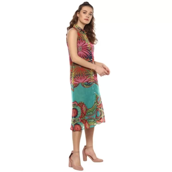 Generic Women's Polyester Floral Sleeveless Below Knee Dress (Multicolor) - Image 4