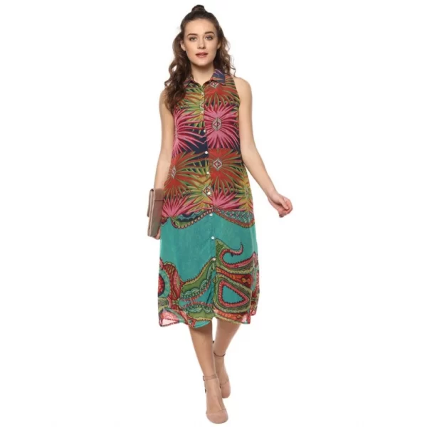 Generic Women's Polyester Floral Sleeveless Below Knee Dress (Multicolor) - Image 6