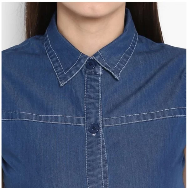 Generic Women's Denim Solid Sleeveless Above Knee Dress (Blue) - Image 2