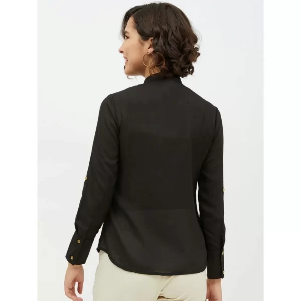 Generic Women's Polyester Ruffled Long Sleeves Standard Length Shirt (Black) - Image 7