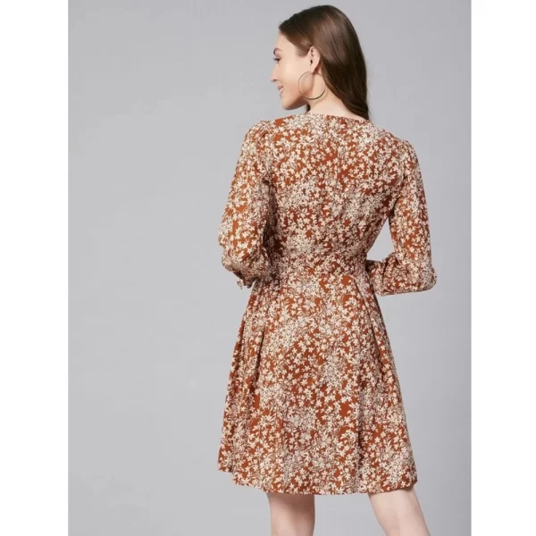 Generic Women's Polyester Floral Long Sleeves Above Knee Dress (Rust) - Image 7