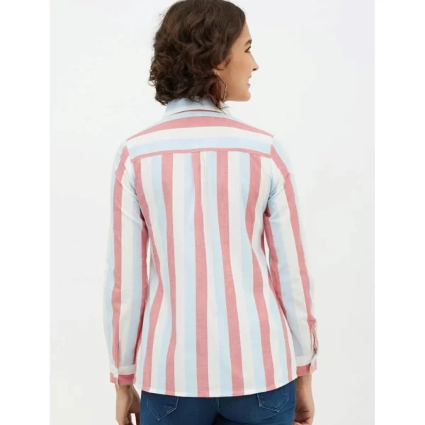 Generic Women's Cotton Striped Long Sleeves Standard Length Shirt (Pink) - Image 7
