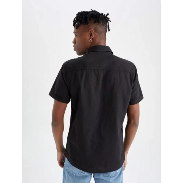Generic Men's Cotton Blend Solid Half-Sleeve Regular Shirt (Black) - Image 3