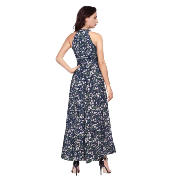 Generic Women's Polyester Printed Halter Neck Sleeveless Dress (Blue) - Image 5