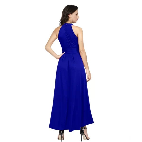 Generic Women's Polyster Solid Halter Neck Sleeveless Dress (Royal Blue) - Image 2