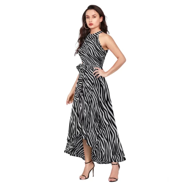 Generic Women's Polyester Zebra Pattern Halter Neck Sleeveless Dress (Navy Blue) - Image 4