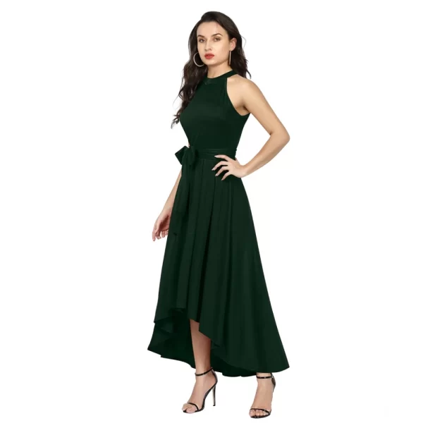 Generic Women's Polyster Solid Halter Neck Sleeveless Dress (Green) - Image 4
