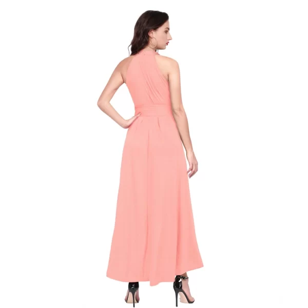 Generic Women's Polyster Solid Halter Neck Sleeveless Dress (Peach) - Image 2