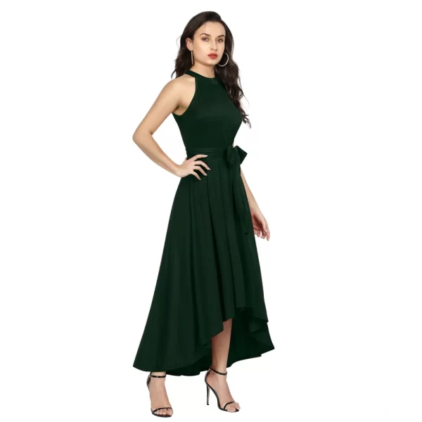 Generic Women's Polyster Solid Halter Neck Sleeveless Dress (Green) - Image 5