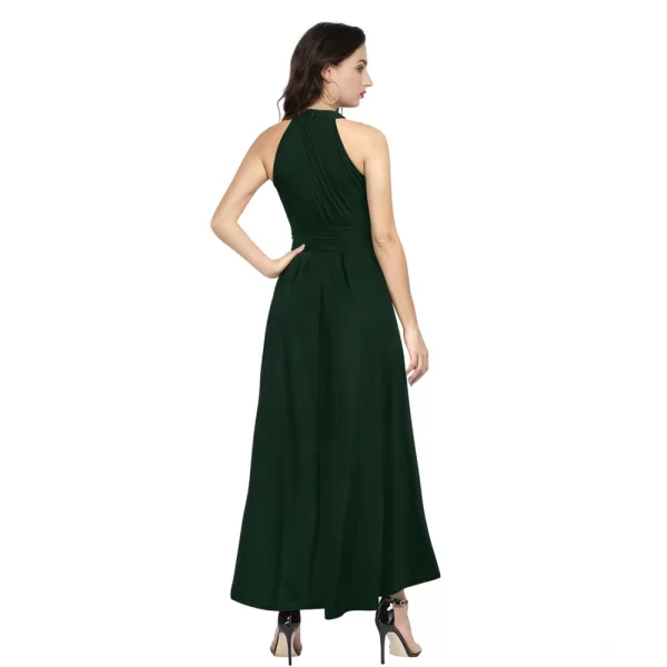 Generic Women's Polyster Solid Halter Neck Sleeveless Dress (Green) - Image 2