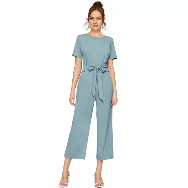 Generic Women's Knitting stretchable Solid Round Neck Cap Sleeve Jumpsuit (Pista )