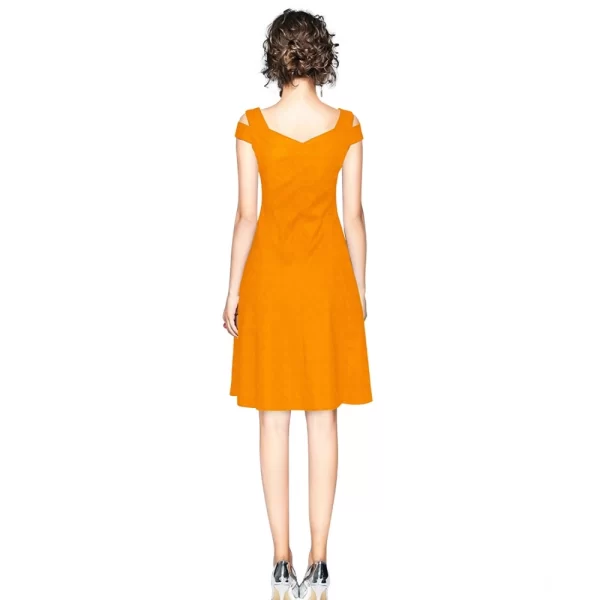 Generic Women's Polyester Solid V Neck Cap Sleeve off Shoulder Dress (Yellow) - Image 5