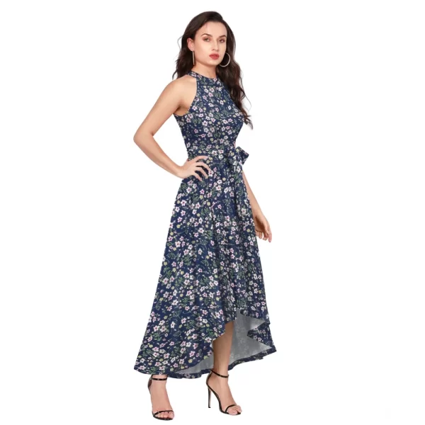Generic Women's Polyester Printed Halter Neck Sleeveless Dress (Blue) - Image 4